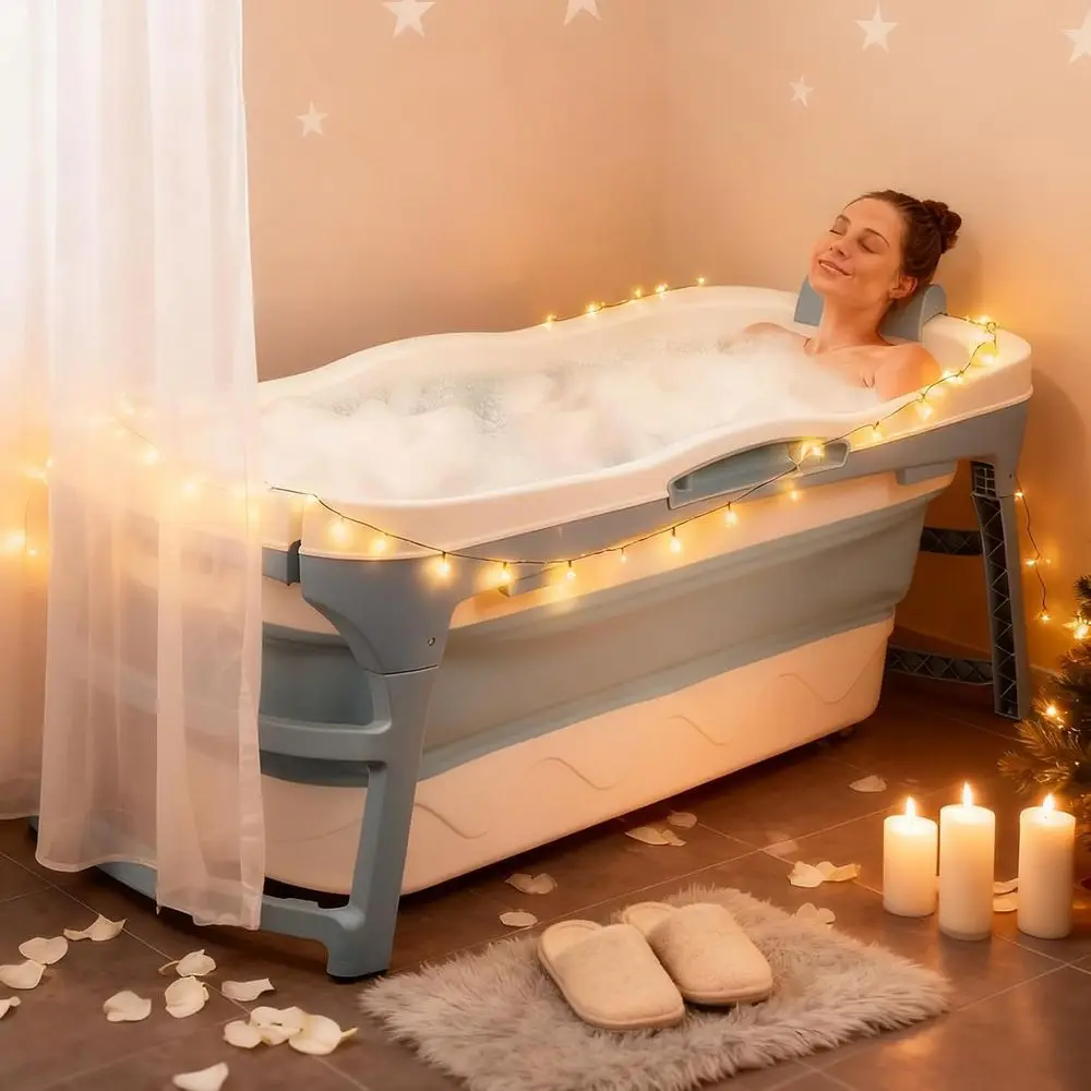 

Large 56 Inch Foldable Collapsible Tub, Effortless Folding Bathtub, Bath Tub for Shower, Portable Bath Tub, Relaxing Soaking Bat