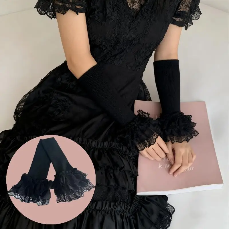Lolita gecombineerd met kanten handmouwen Kant JK arm mouw Zwart Gothic afneembare mouwen Nep manchetten Trui decoratie polsbandje