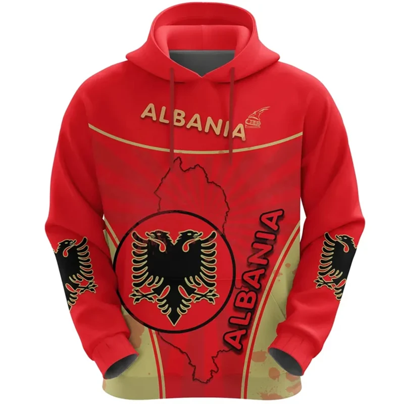 Albania Flag Hooded Sweatshirts 2024 New In Hoodies & Tracksuit Fashion Pullovers Albanian Emblem Eagle 3D Print Hoodies Tops