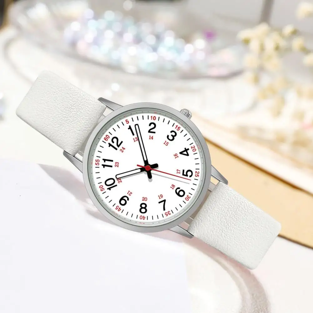 Comfortable Women Watch with Luminous Hands Women\'s Luminous Digital Watch with Soft Faux Leather Strap 24 Hours for Students