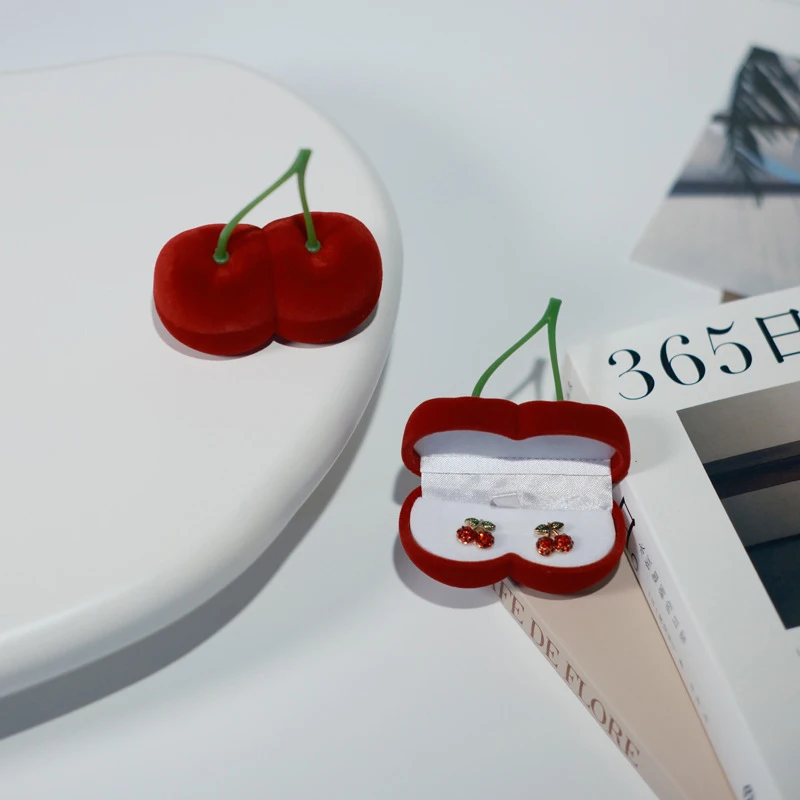 Portable Cherry Jewelry Box Earrings Necklace Packing Box Flocking Organizer Case Jewelry Display Case Valentine Day Gift Box