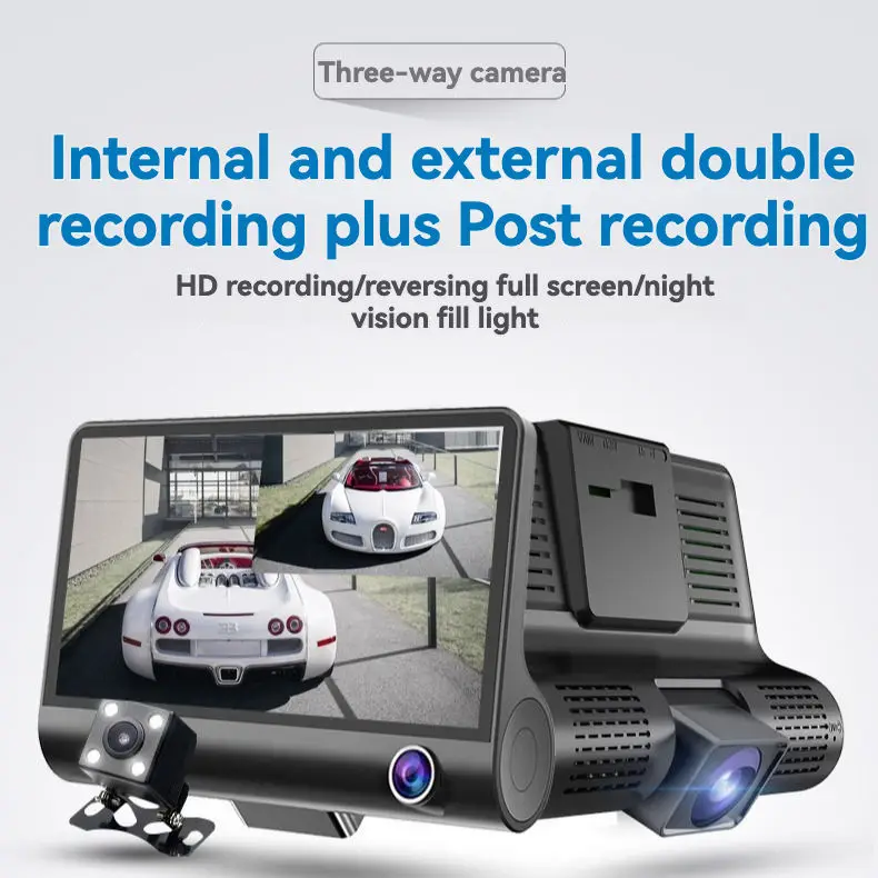 

3-Channel Dash Cam - Front/Rear/Interior Car DVR with Night Vision, 24H Parking Mode, Loop Recording