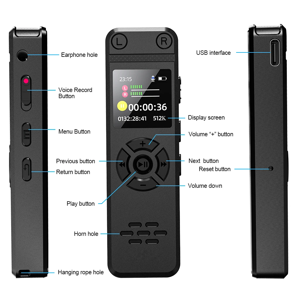 V98 مسجل صوت رقمي 1050 مللي أمبير بطارية ضخمة تسجيل صوتي 97 ساعة مسجل صوت منشط WAV 1536 كيلوبت في الثانية