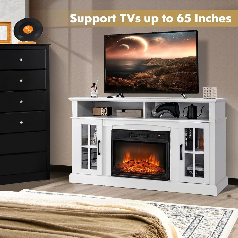 65 Electric Fireplace TV Stand with 1400W Heater, Remote Control, 6H Timer, 3-Level Flame Settings