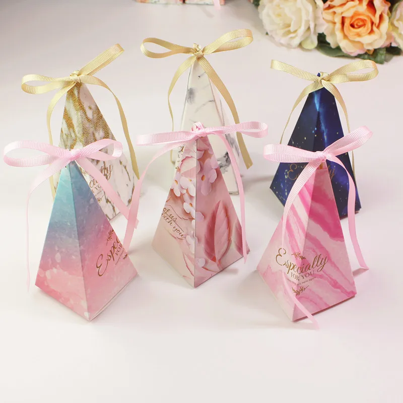 25/50Pcs Cone Shaped Candy Box Cookie DIY Wedding Favor Gift Boxes Packaging Bag With Ribbon Baby Shower Birthday Party Supplies