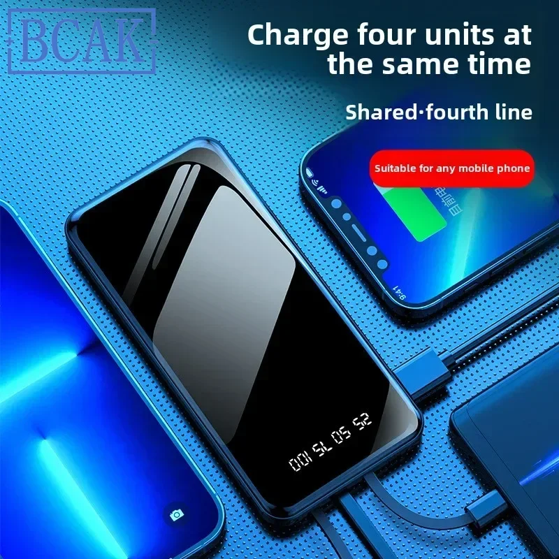 New Style BCAK Full Mirror, Large Capacity Self-contained Cable, Power Bank 20000mAh Self-contained Four-wire Bracket, Mobile Po