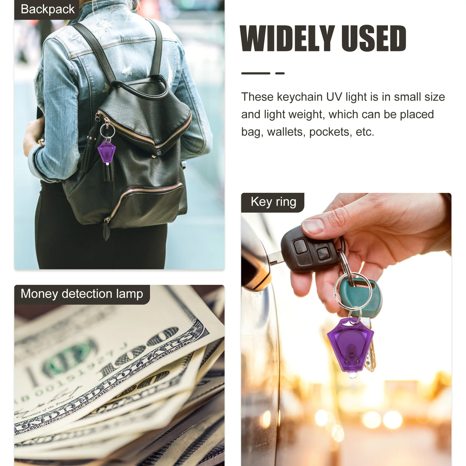 5pcs Purple Light Keychain Uv Counterfeit Lamp Mini Currency Detection Flashlight For Money Jewelry Id Verification