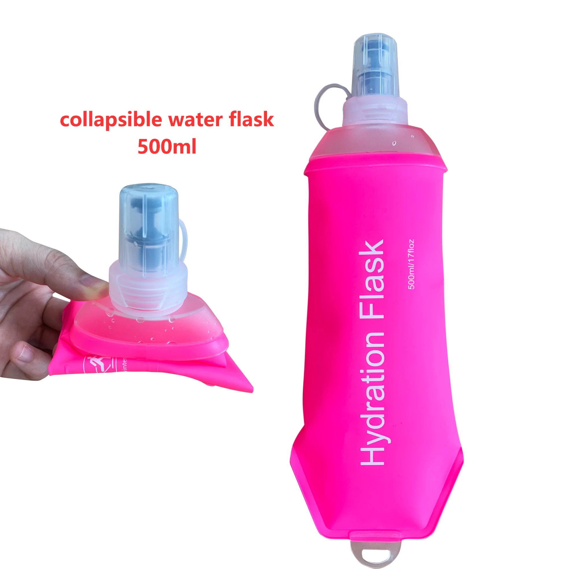 AXEN Folding Water Bottle, Collapsible, Soft Flask, TPU, Cycling, Running, Camping, Travelling, Pink, Blue, Green, 500ml