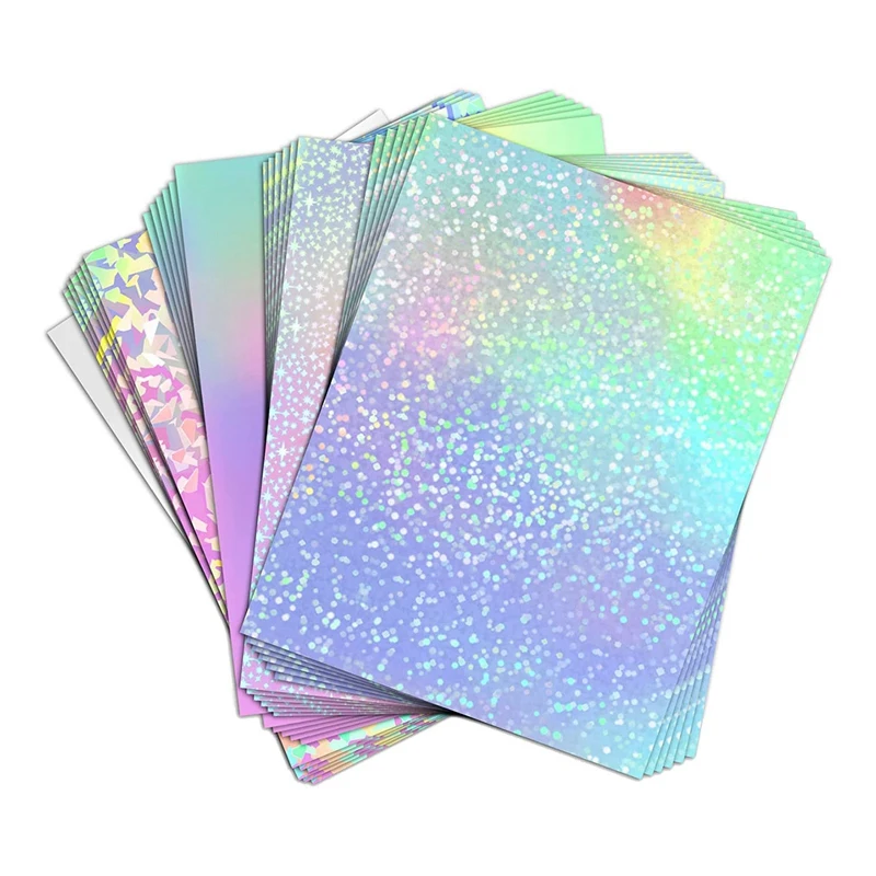 24 Sheets Vinyl Sticker Paper for Inkjet Printer - Printable Glossy Sticker Paper and Holographic Laminate Sheets-PZZW