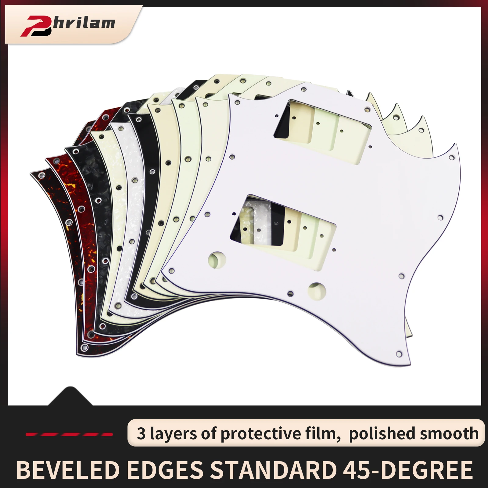 PHRILAM Placa rascadora para guitarra de cara completa compatible con golpeador de guitarra de estilo estándar SG, equipado con tornillos de instalación,