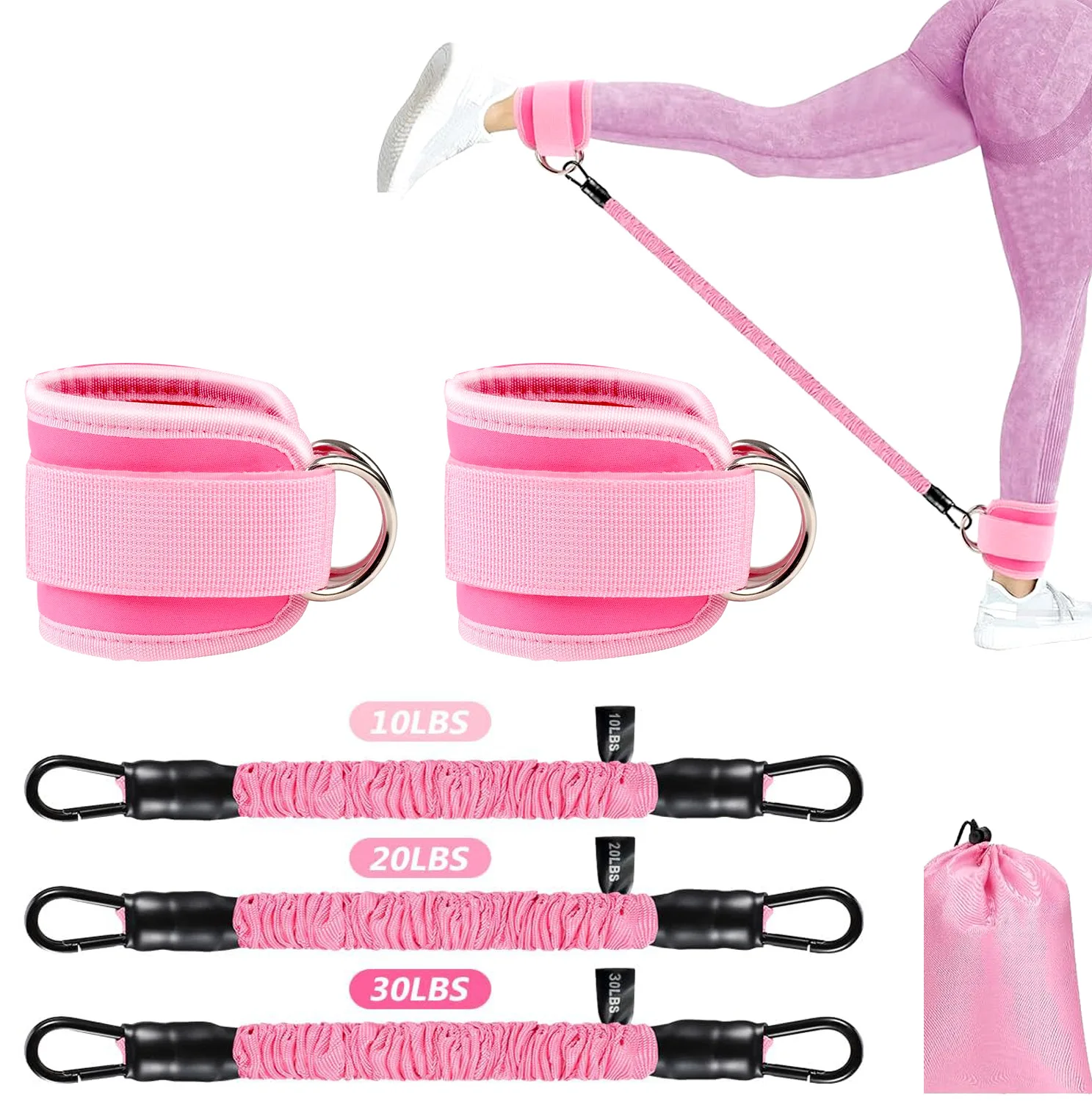 Ankle Straps Pink Resistance Bands Set Fitness Workout Exercise Equipment Weight Yoga Elastic Fitness Band For Gym Man Woman