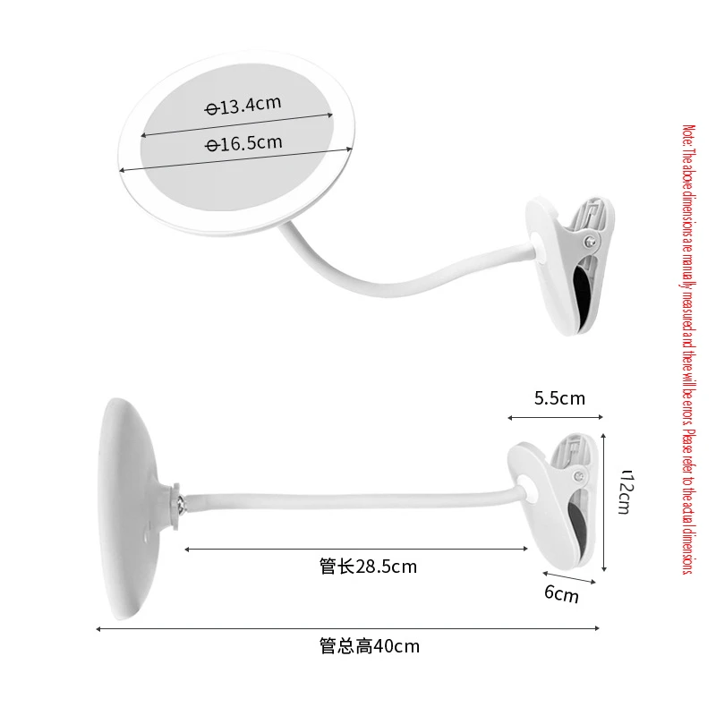 Nieuwe clip-on vergrotende spiegel met led-licht, oplaadbare oplichtende make-upspiegel met 3x/5x vergroting, 360 °     Wartel