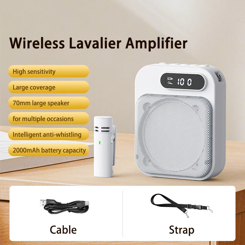 مضخم صوت لاسلكي محمول Lavalier ميكروفون DSP للحد من الضوضاء مكبر صوت قابل لإعادة الشحن للتدريس والقياس والدليل السياحي