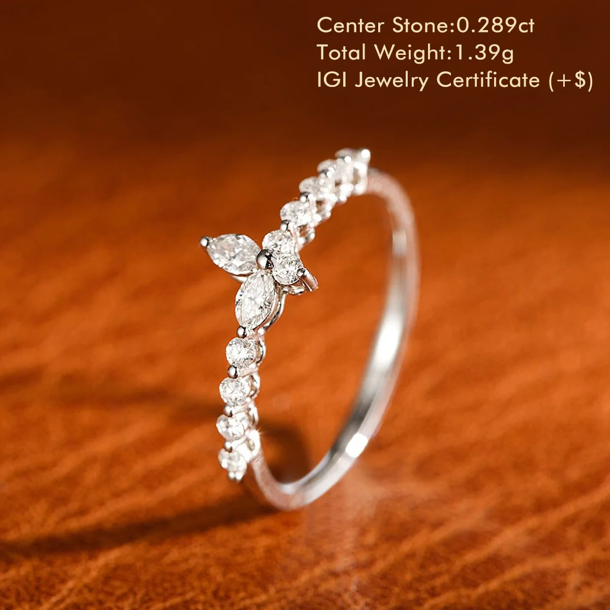 Small Butterfly Shaped Natural Diamond Ring 18K White Gold Total 0.289ct Natural Diamond Half Eternity Engagement Ring For Women