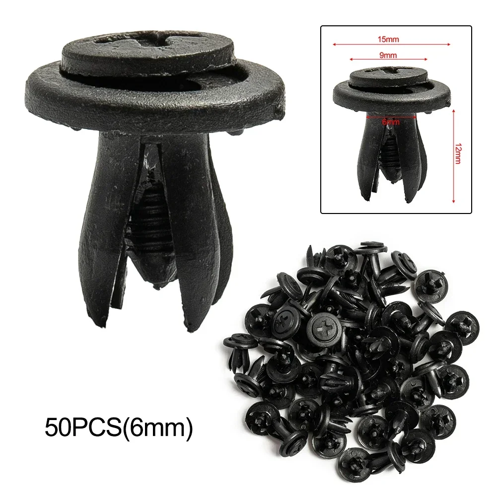 50pcs 6mm Universal Car Fasteners Clip Body Hole Diameter Plastic Rivet Fastener Fender Bumper Push Pin Clip Auto Accessories