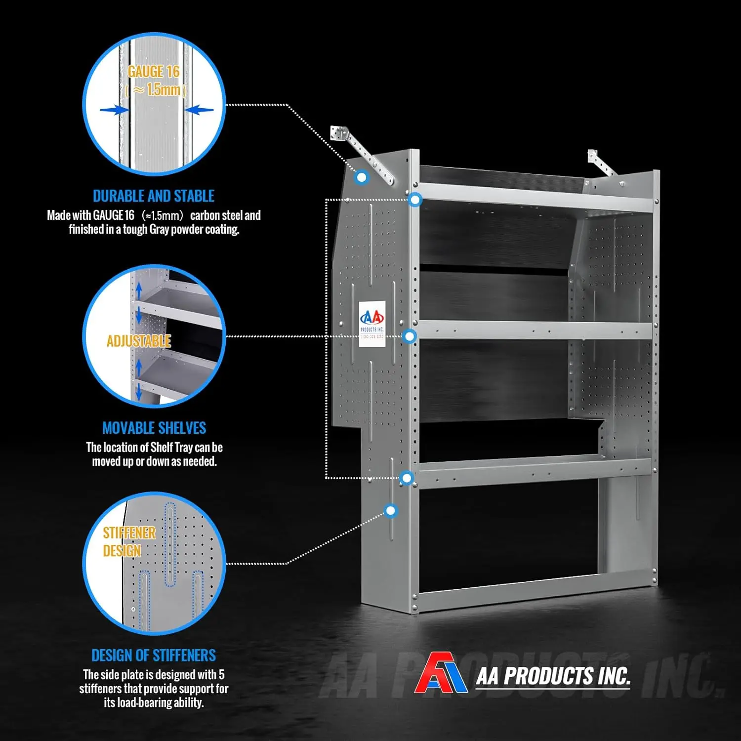 AA Products SH-4303 Steel Van Shelving Storage System Specific Fits for Promaster City, Contoured Shelving Unit