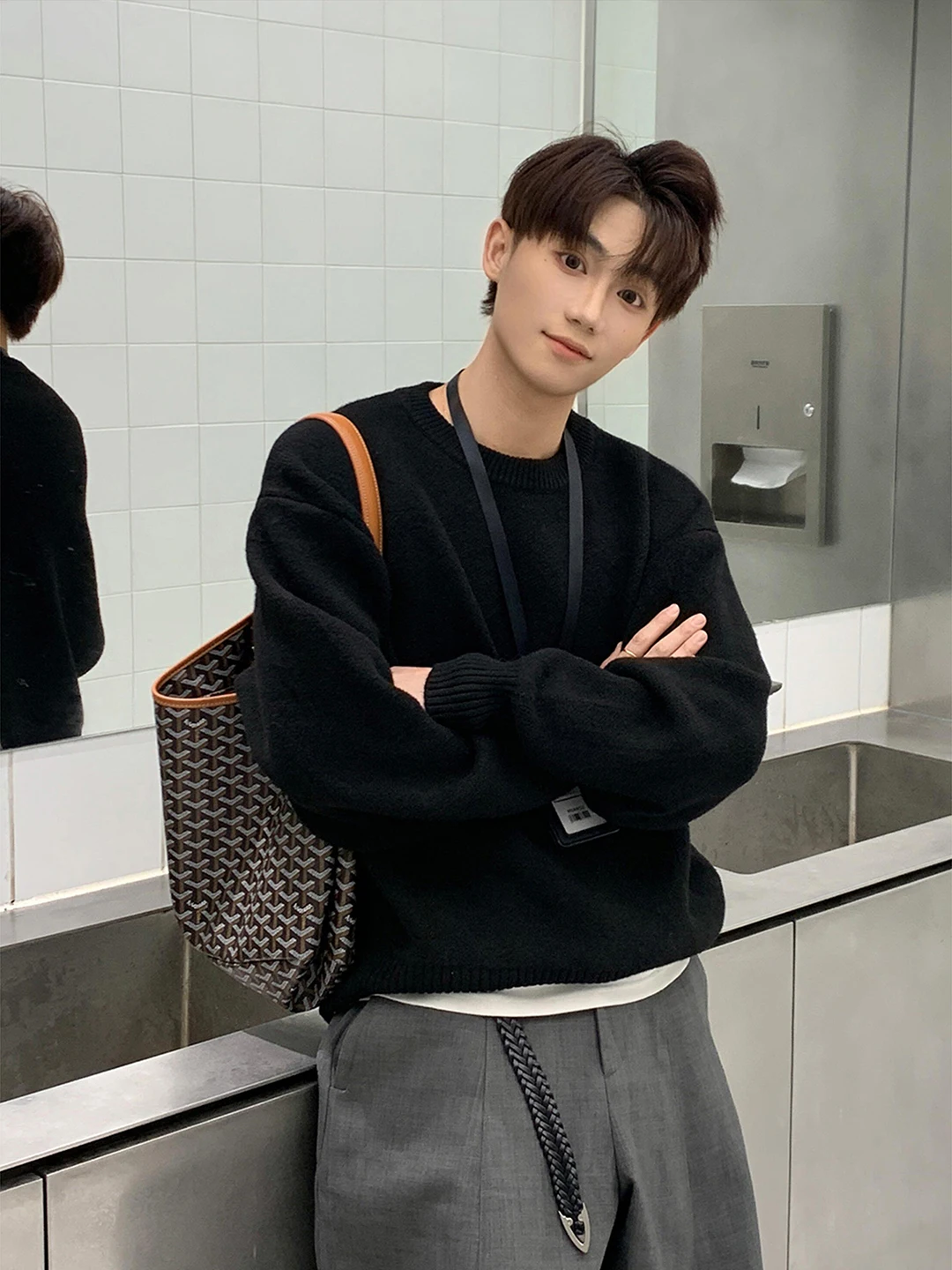 

Мужской вязаный свитер с флисовой подкладкой, свободного кроя, осенне-зимний, повседневный, базовый, в американском стиле, из мягкого полиэстера