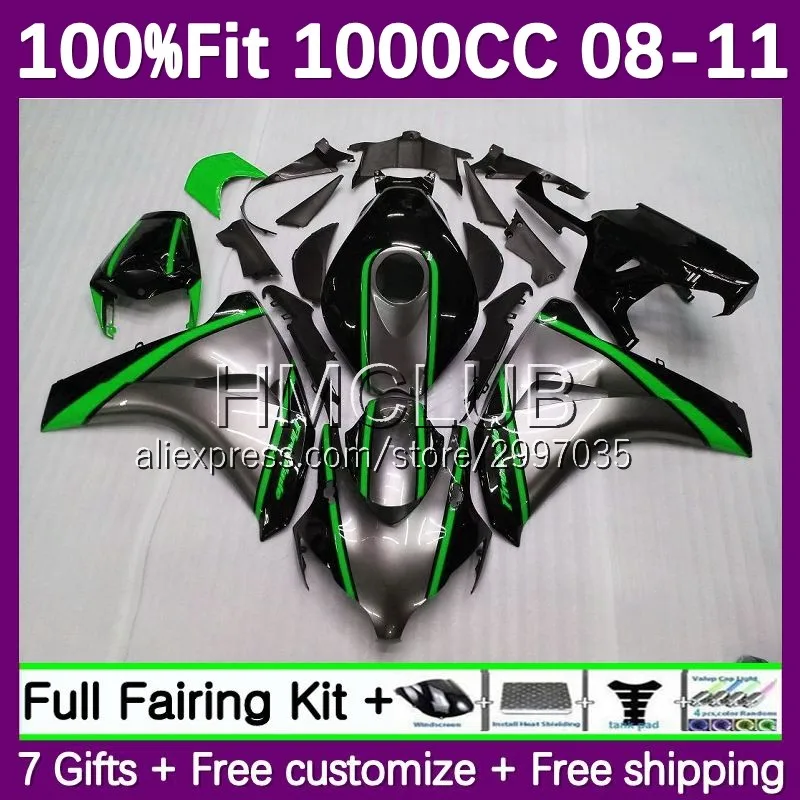 Fairing For HONDA CBR1000 CBR 1000 RR CC 1000RR 2008 2009 2010 2011 21No.61 1000CC green silvery CBR1000RR 08 09 10 11 Injection