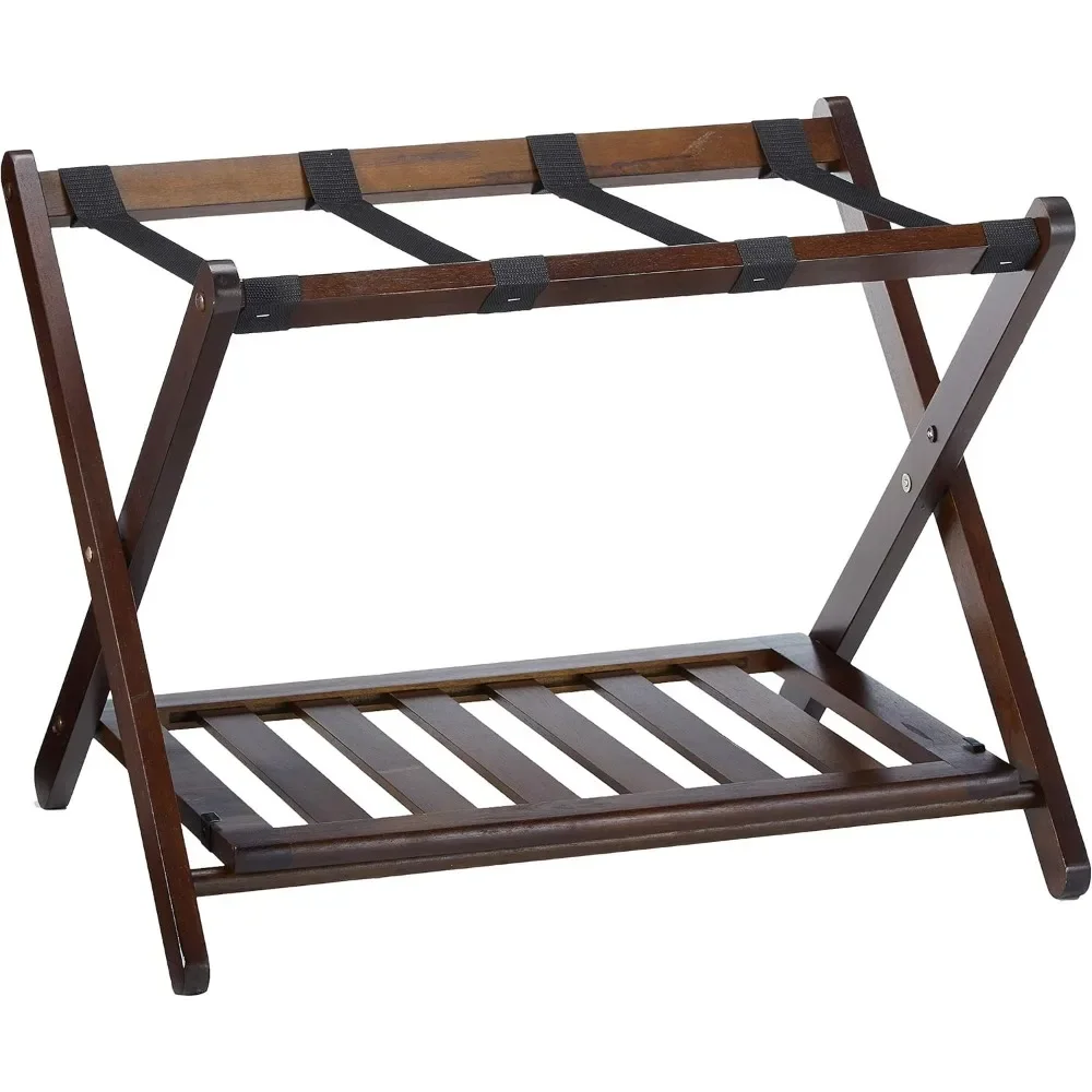 

Remy Shelf Luggage Rack, Cappuccino, Constructed of Solid Wood, Lower Shoe Rack, Thick, Nylon Straps, No Assembly Required