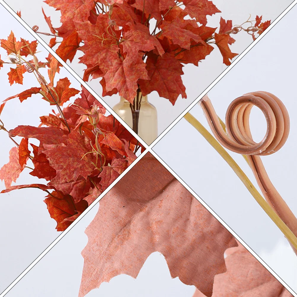 

Nearly Simulated Leaves Plant Decor for Home Household Orange Silk Flower Women's