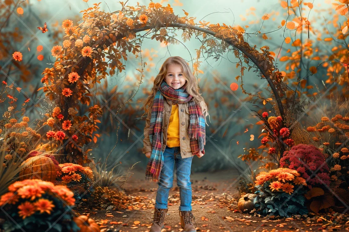 Mehofond Photography Background Autumn Pumpkin Arch Floral Maple Leaves Glitter Kids Family Portrait Decor Backdrop Photo Studio