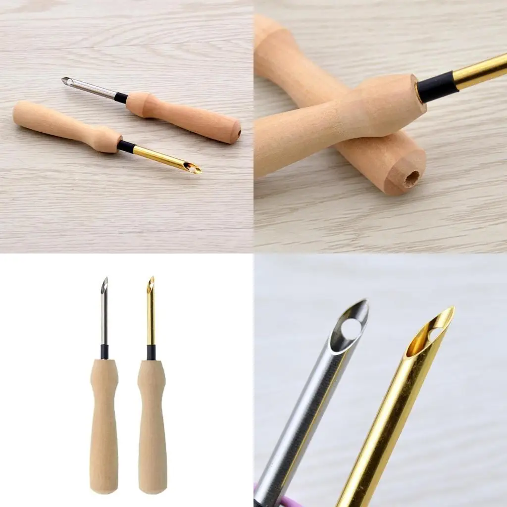 

G6KF Needle Knitting Embroidery Pen Wooden Handle DIY Tool Sewing for Handmade Needle Threaders Weaving Tools