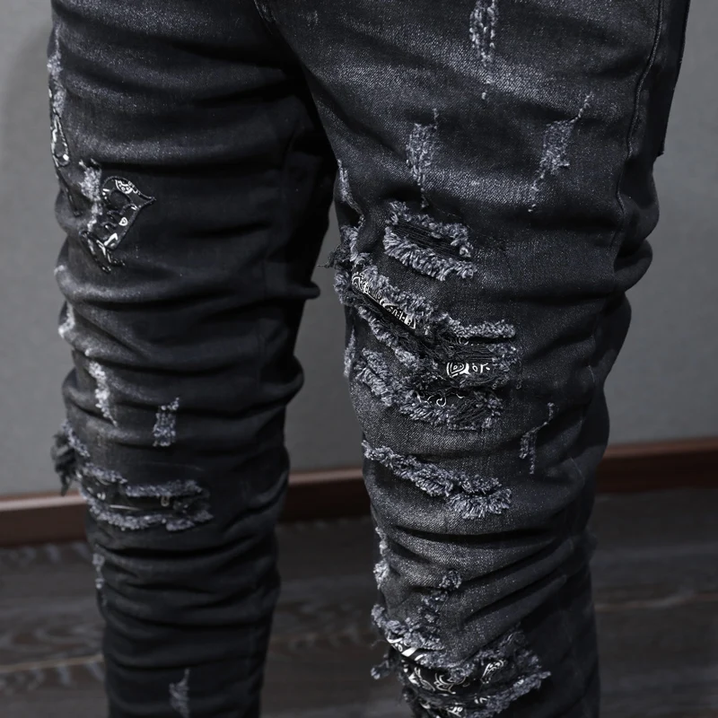 Jean Noir à la Mode pour Homme, Pantalon de Styliste de Marque Hip-Hop, Coupe Slim artificiel astique, Rétro