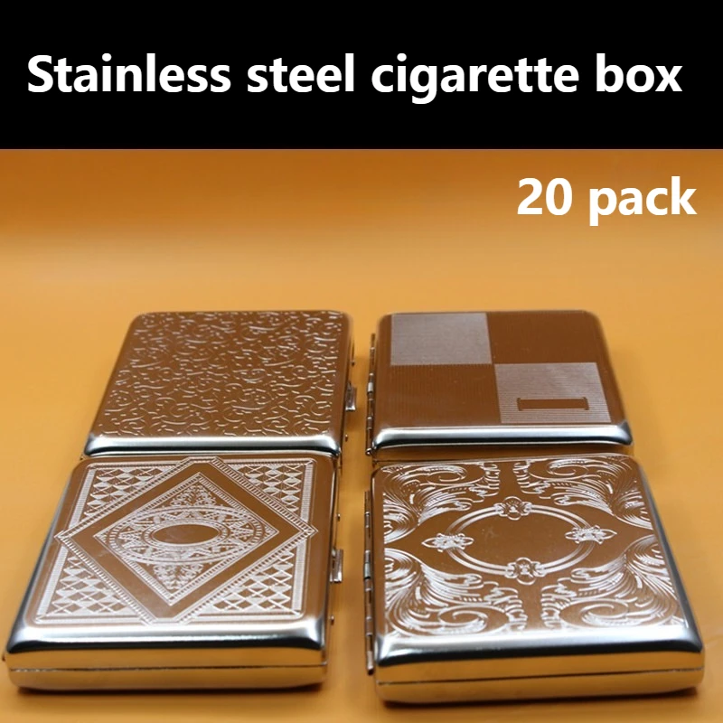 20 Stück Metall-Zigarettenetuis aus Edelstahl, geprägte tragbare Zigarettenboxen, personalisierte modische Aufbewahrungsboxen, Raucherzubehör
