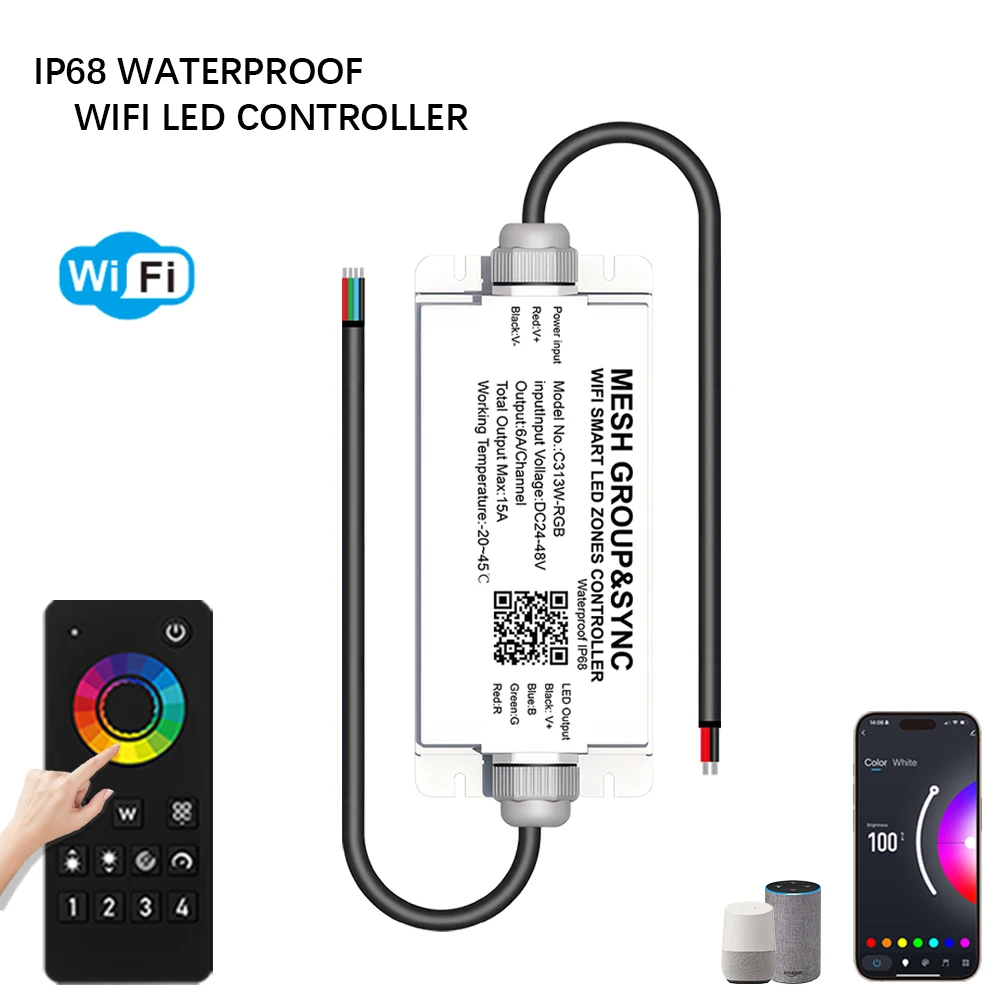 

RMWIN-Tuya WIFI DC12V 24V светодиодная лента водонепроницаемый контроллер IP68 непромокаемый WIFI Tuya голосовой пульт дистанционного управления