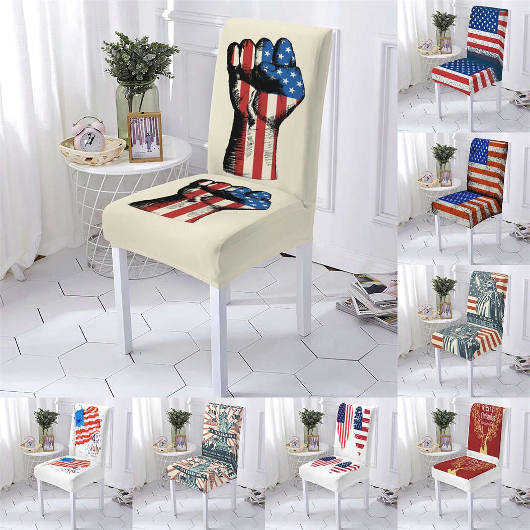 

American Flag Style Chairs Covers Furniture Dining Room Chair Cover Independence Pattern Anti-Dirty Seat Chair Cover Stuhlbezug