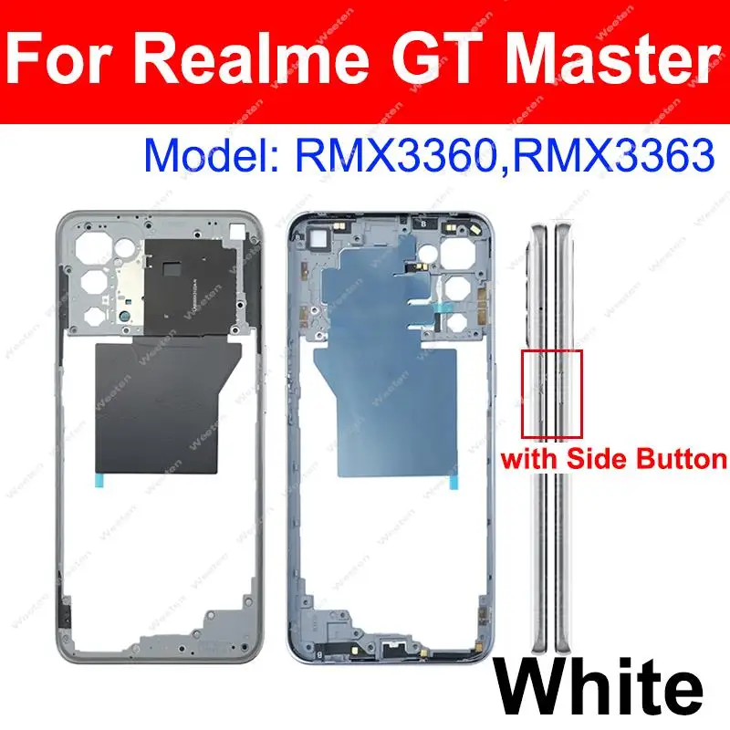 For Realme GT Master Middle Houisng Holder Back Cover Battery Housing Bezel Mid Frame with Side Buttons NFC Parts