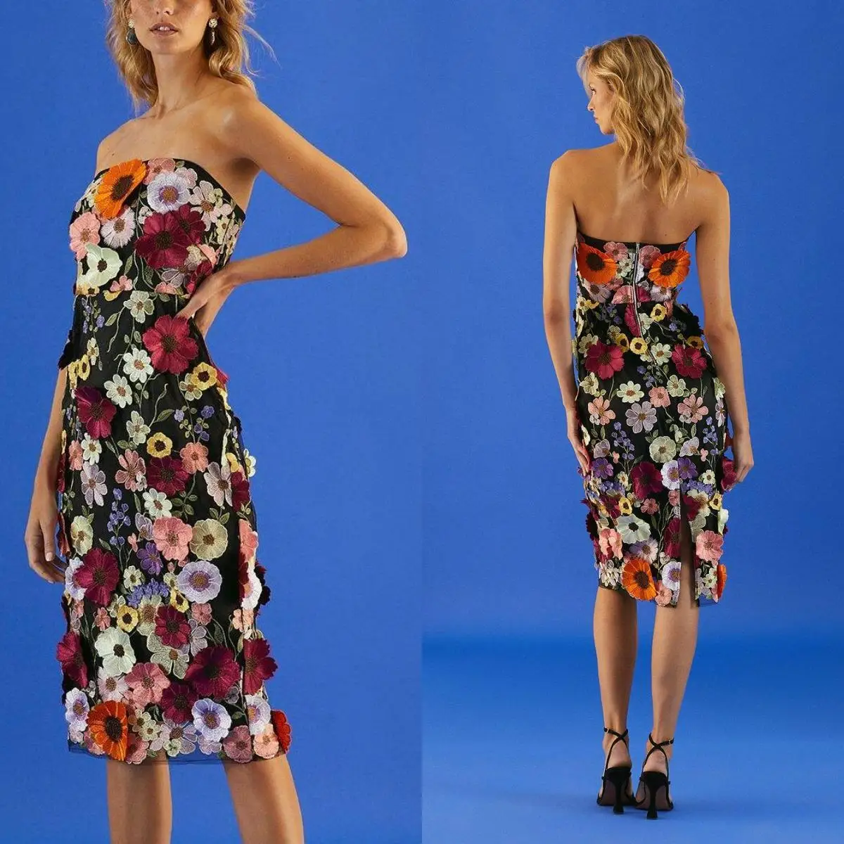 IENA-vestido de novia con flores en 3D, traje negro bordado a mano, Floral, botánico, para fiesta de noche, romántico, 14673, 2023