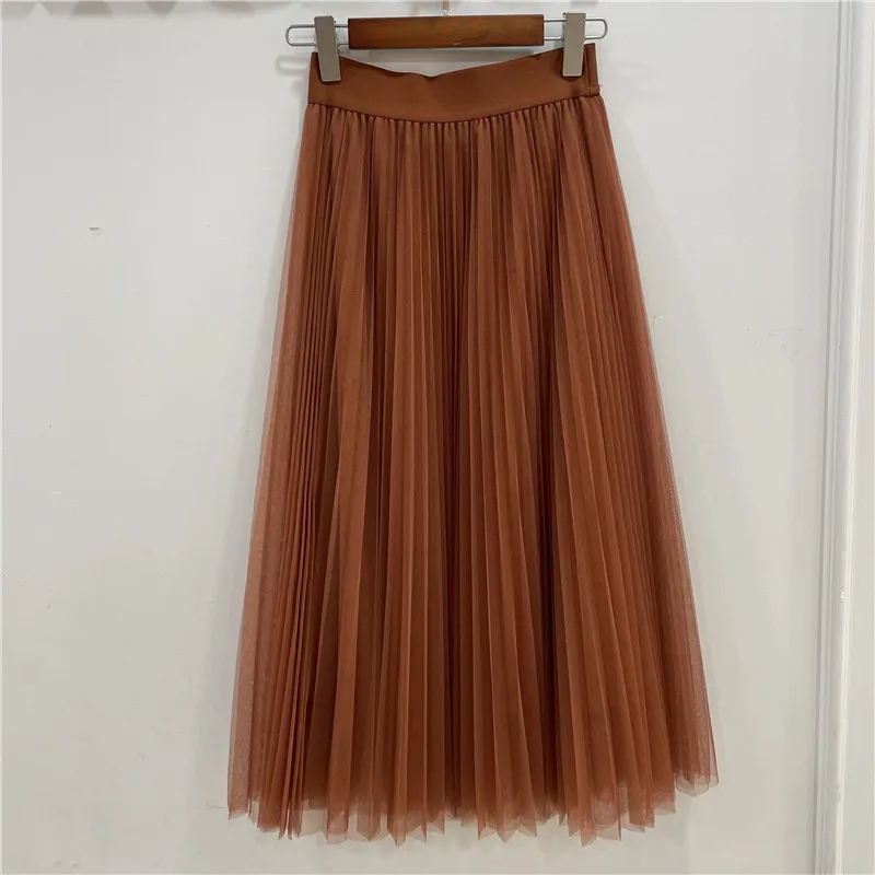 Cintura alta a linha saia primavera verão nova sle cor pura fibra de poliéster saia longa commute coreano sle f corpo saia