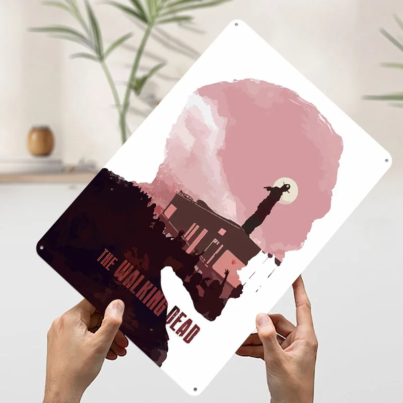 المشي الميت المعادن ملصق جدار الفن جدارية تخصيص معدن القصدير علامات ل جدار الفن الديكور ديكور المنزل ديكورات المرآب