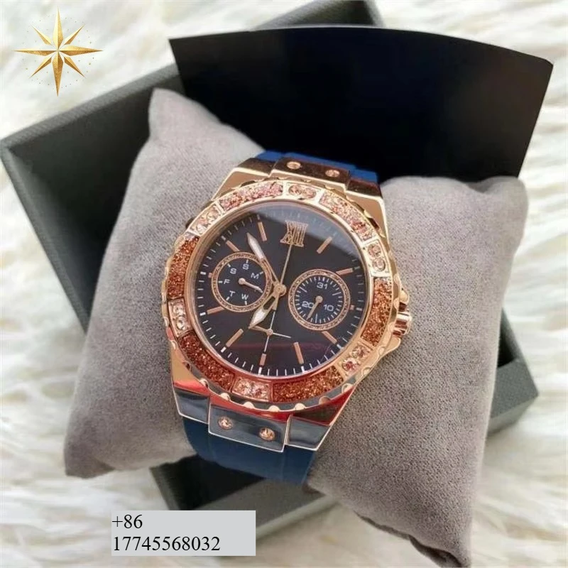 

Customizable Quartz Watch Set Stainless Steel Case Silicone Strap Chronograph Diamond Dial Waterproof Couple Wristwatch Women