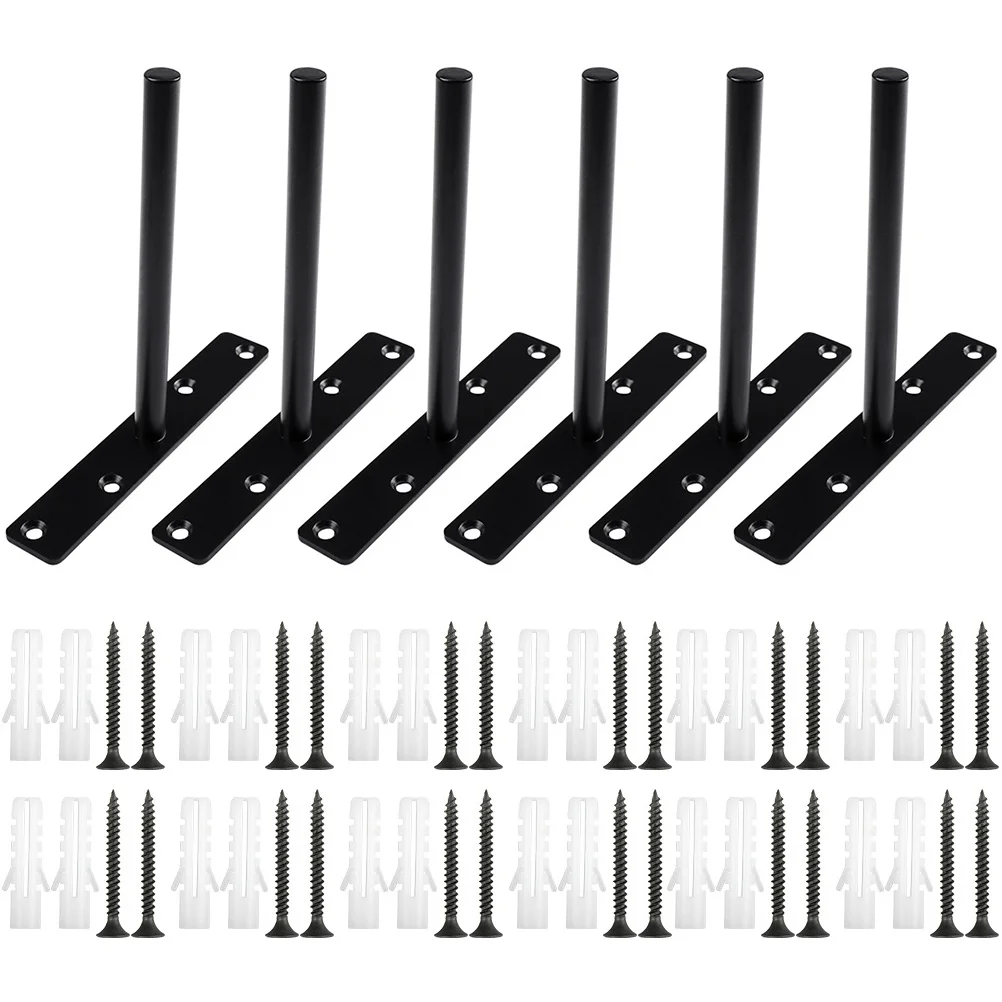 

6 Pcs Wall Shelf Brackets Hidden Floating Supports 15mm T Shape Black Steel Blind Mounting Hardware Storage Rack