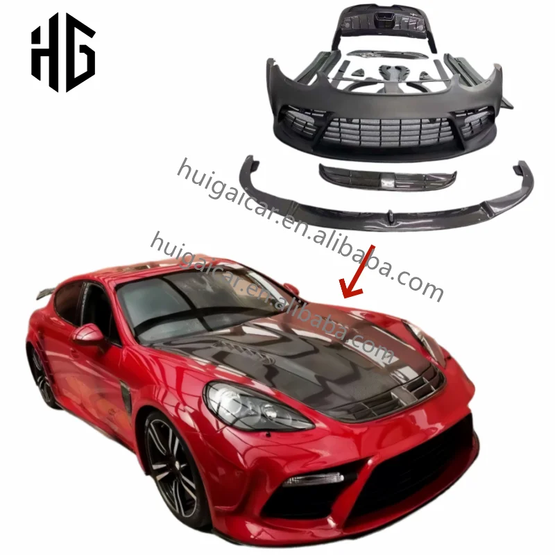 MSYスタイル 部分カーボンファイバー製 フロントリアバンパー（エキゾーストアセンブリ付き）サイドスカート ボディキット ポルシェ パナメーラ 970.1 970.2用