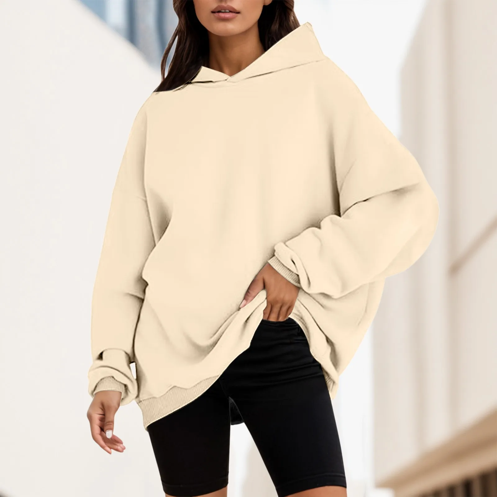 

Womens Oversized Sweatshirts Solid Long Sleeve Pullover Hoodies Artificial Short Velvet Oversized Fleece Hooded Sweatshirts