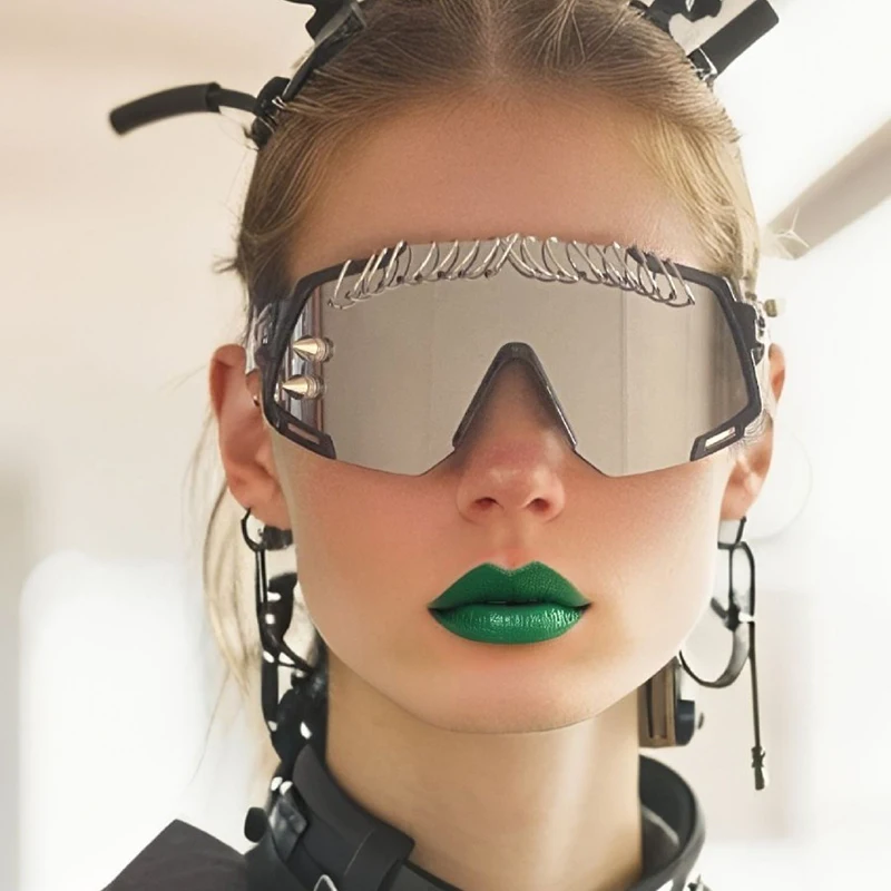 Fashion Spiked Rivet Iron Ring Sunglasses Men Women Punk Rock Cyberpunk Metal Shades Festival Party Edgy Fashion Cool Eyewears view 2