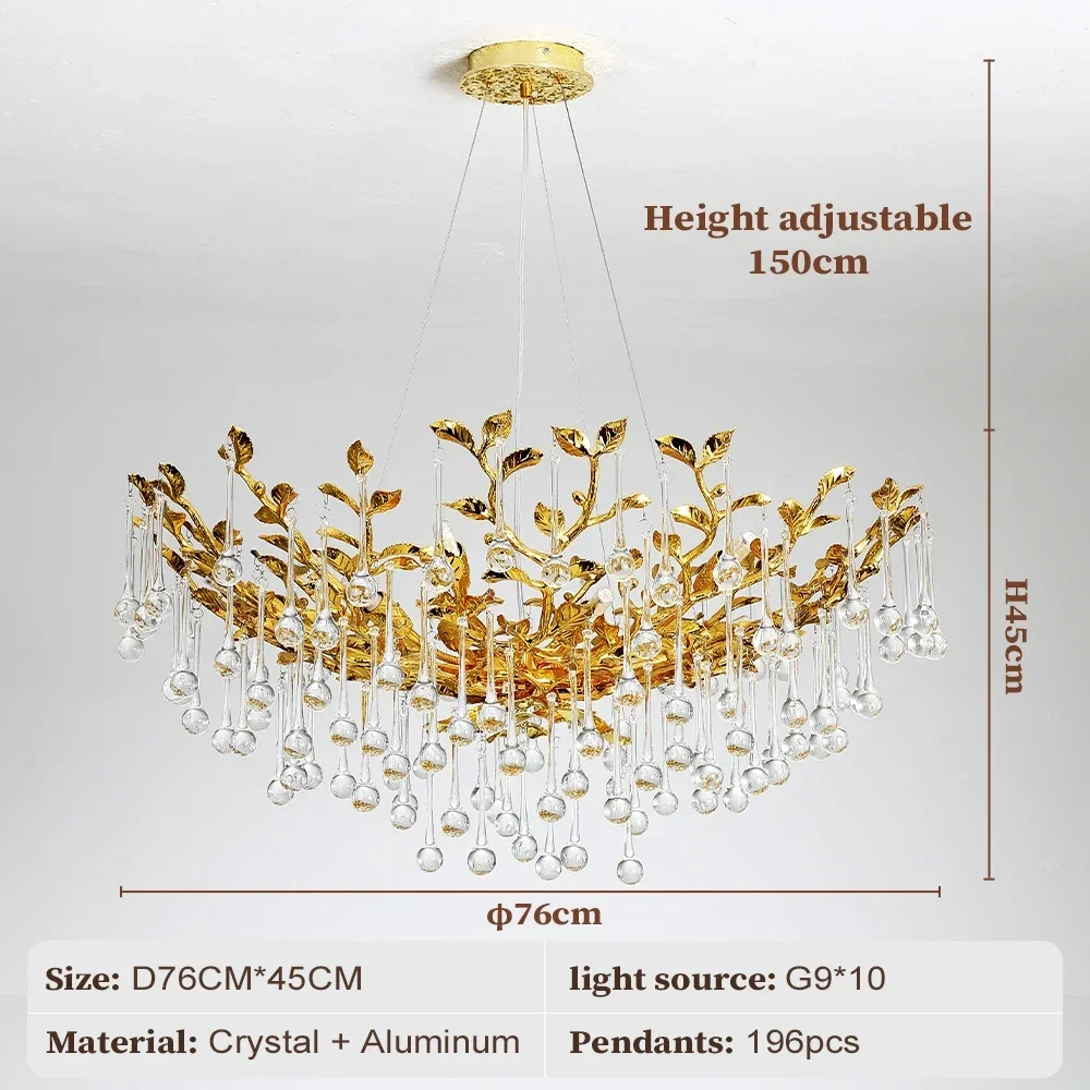 Luxury Gold Crystal Chandeliers For Dining Living Room Kitchen Table Crystal Ceiling Chandelier Round Branch Hanging Chandelier
