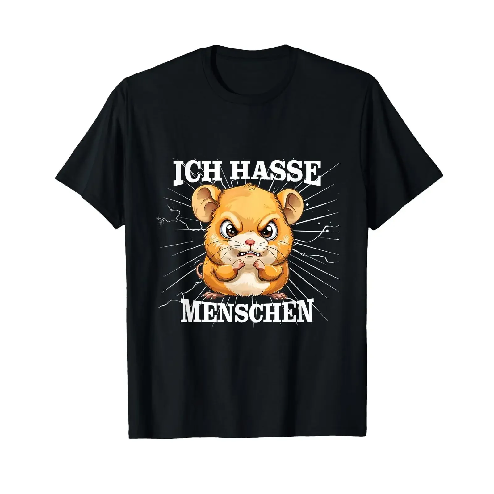Funny Hamster Meme Based T Shirt with German Text Ich hasse Menschen Language black vintage Washed Stretched Casual Breathable