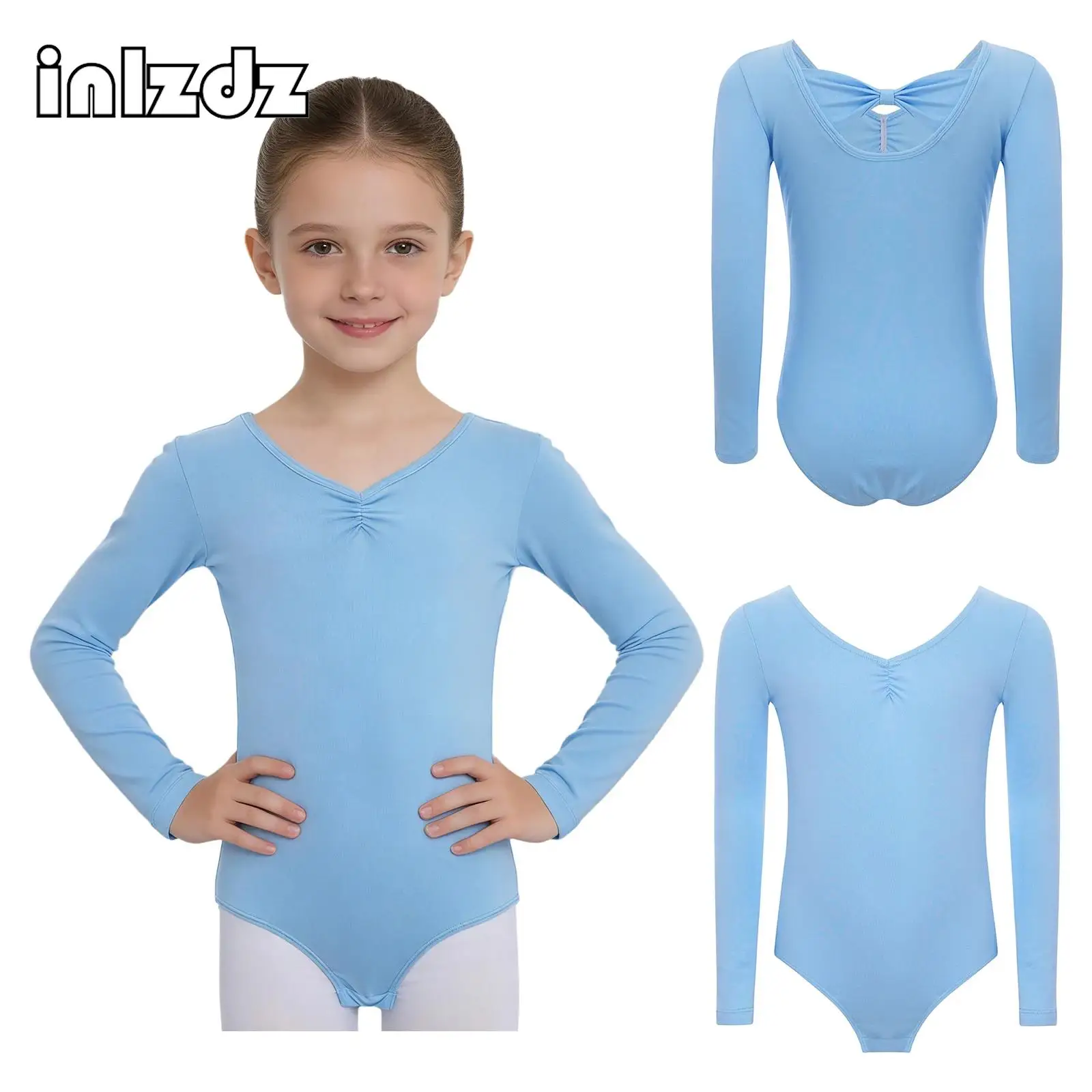 

Kids Girls Long Sleeve Ballet Leotards Solid Color Gymnastics Dance Costume Warm Bodysuit for Workout Training Performance Party