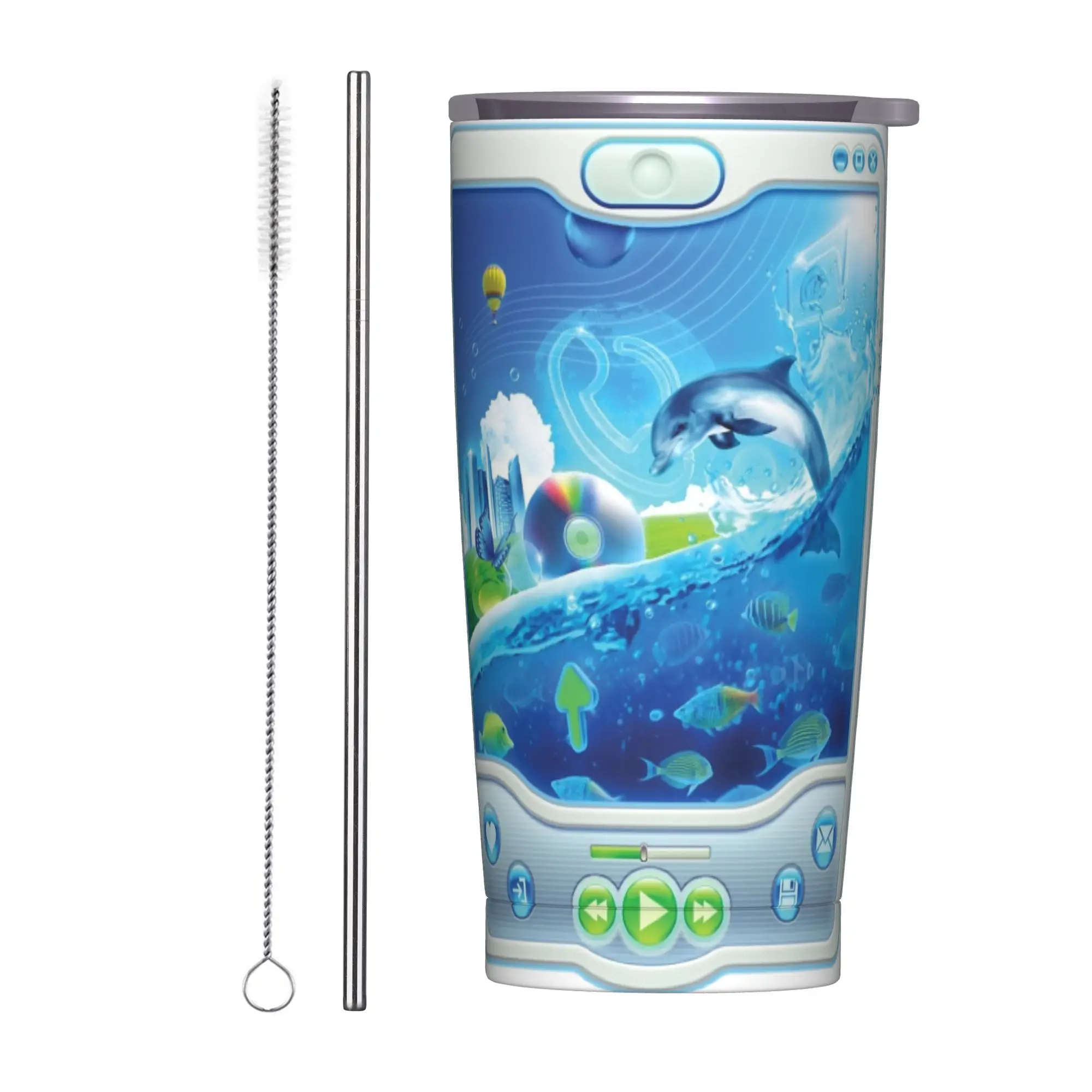 Aero Aquas Player Tumbler Vacuum Insulated Frutiger Aero Thermal Cup Stainless Steel Car Mug Water Bottle, 20oz