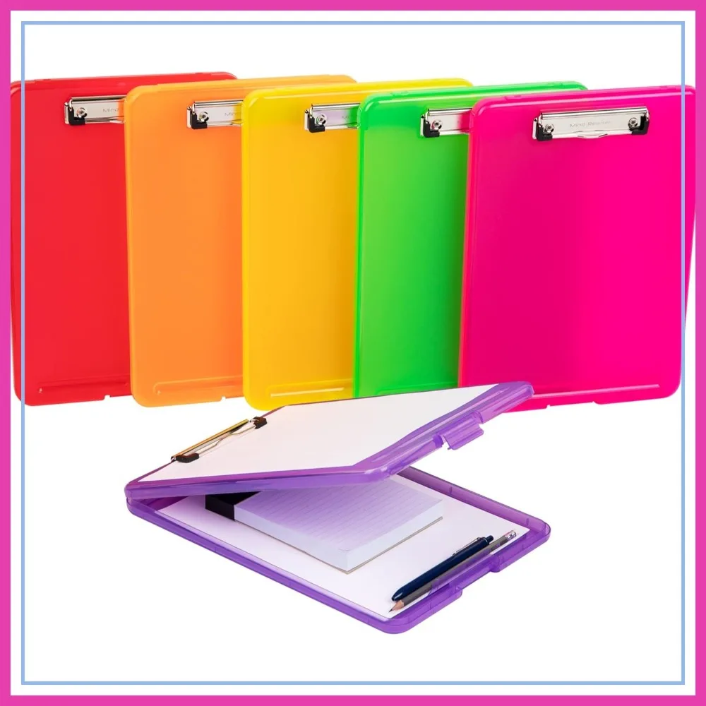 

Clipboard with Storage, Teacher Nursing Clipboard, Plastic, 9.25"L x 13.25"W x 1"H, Set of 6, Assorted Colors
