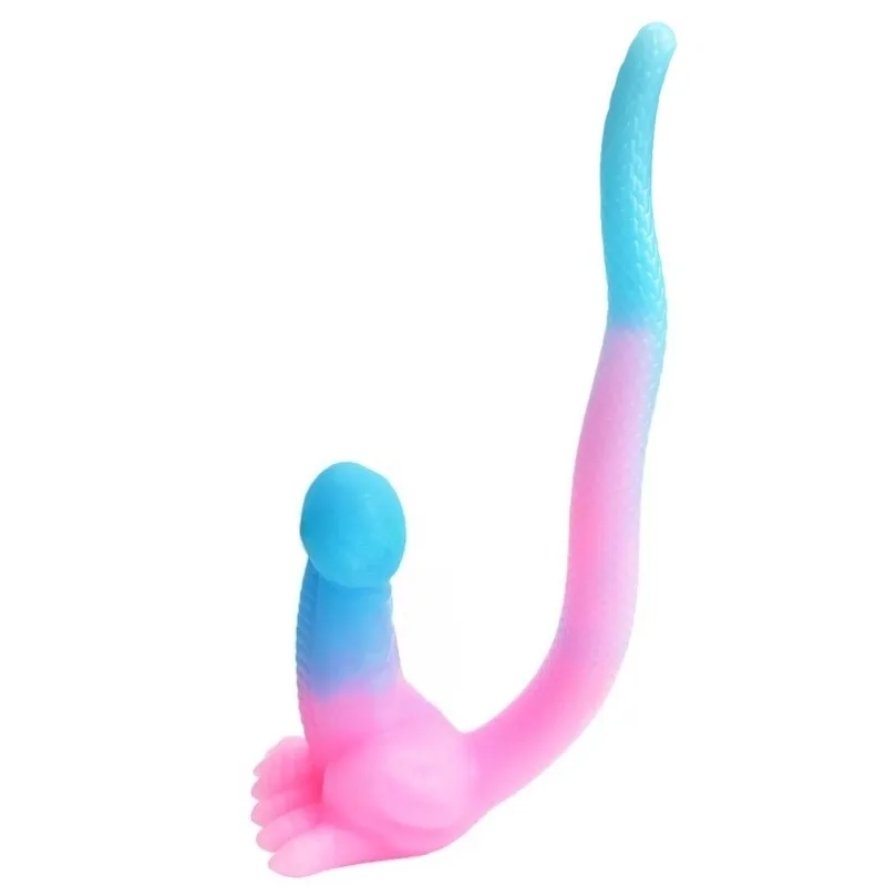39cm Luminous Dragon Tail Butt Plug Glowing Silicone Fantasy Dildo Suction Cup Anal Dilator Prostate Massager for Men Women Toys