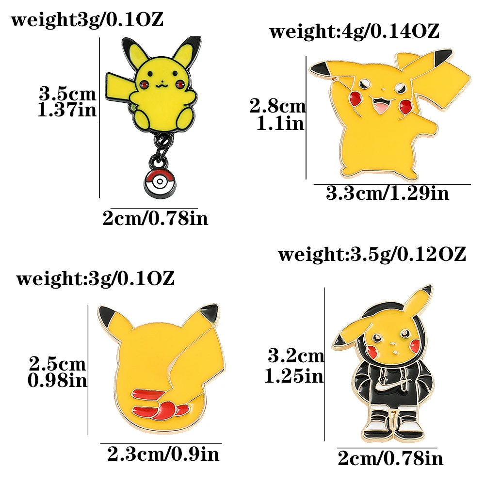 Pin de solapa esmaltado de bola de elfo, broche de Pikachu con capucha de 4 piezas, insignia de Metal para mochila, joyería de ropa, accesorios de emblema de Metal
