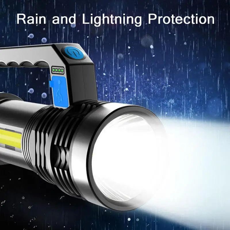 Super Bright LED Flashlight COB Side Light Long-Range Rechargeable Torch Waterproof Portable Camping Lantern 4 Brightness Levels