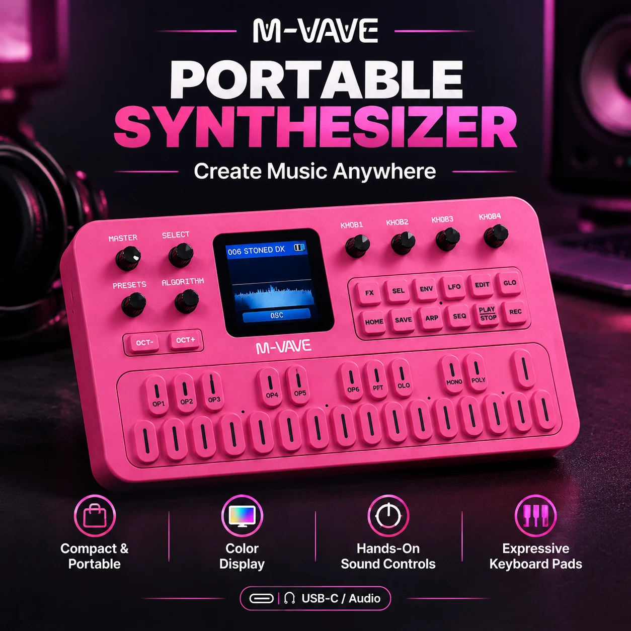 NEW M-VAVE SK15 FM-1 Synth Portable Handheld Sound Source 128 Presets Built-in Speaker Battery Operated Electronic Music Gift