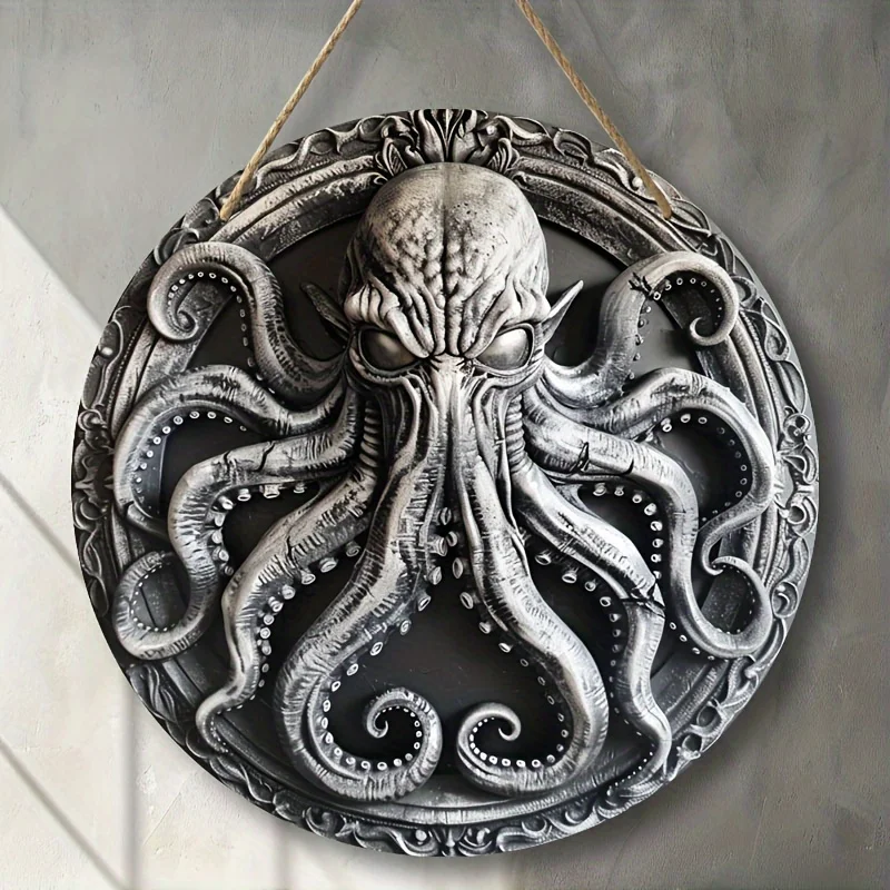 Cthulhu Themed Round Acrylic Sign-Contemporary Animal Wall Hanging Decor,Home,Farmhouse,Door,Kitchen&Multipurpose Use