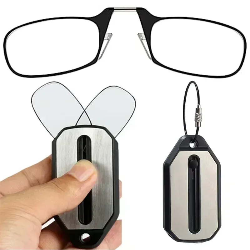 Nose Clip Reading Glasses Men Women Portable Hyperopia Glasses Transparent Eyeglasses Folding Glasses with Keychain +1.0 To +3.0